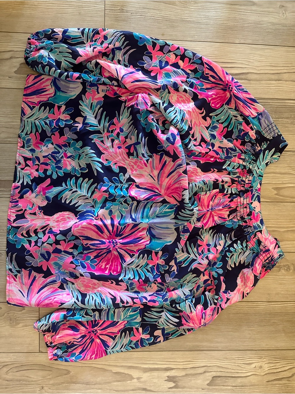 Lilly Pulitzer Tropical Floral High-Waist Shorts in Pink & Navy